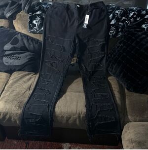 Edgy Black Distressed Wide Leg Jeans